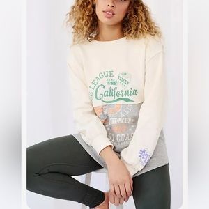 Anthropologie Maeve Maizie Top Varsity Sweatshirt Cream Grey